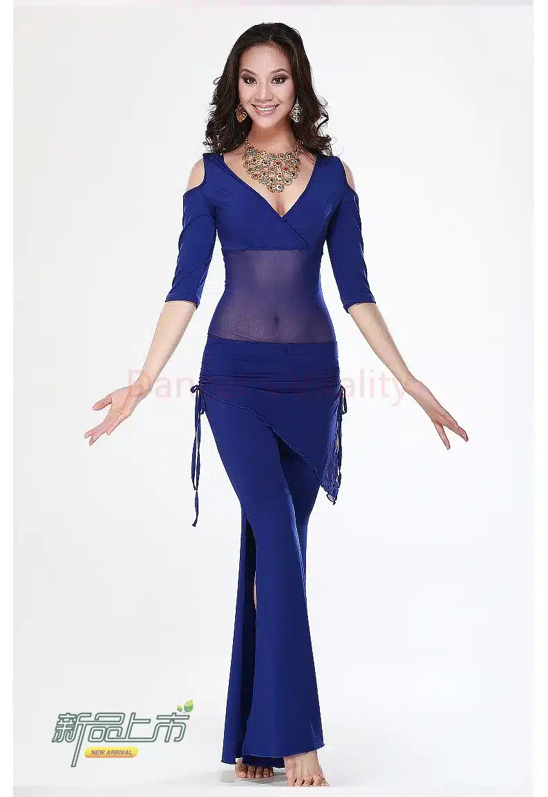2016 Hot Sale New Haft-sleeved V-neck belly dance set Milk Silk Belly Dance Costumes women for dancer's clothing Top&Pants 22