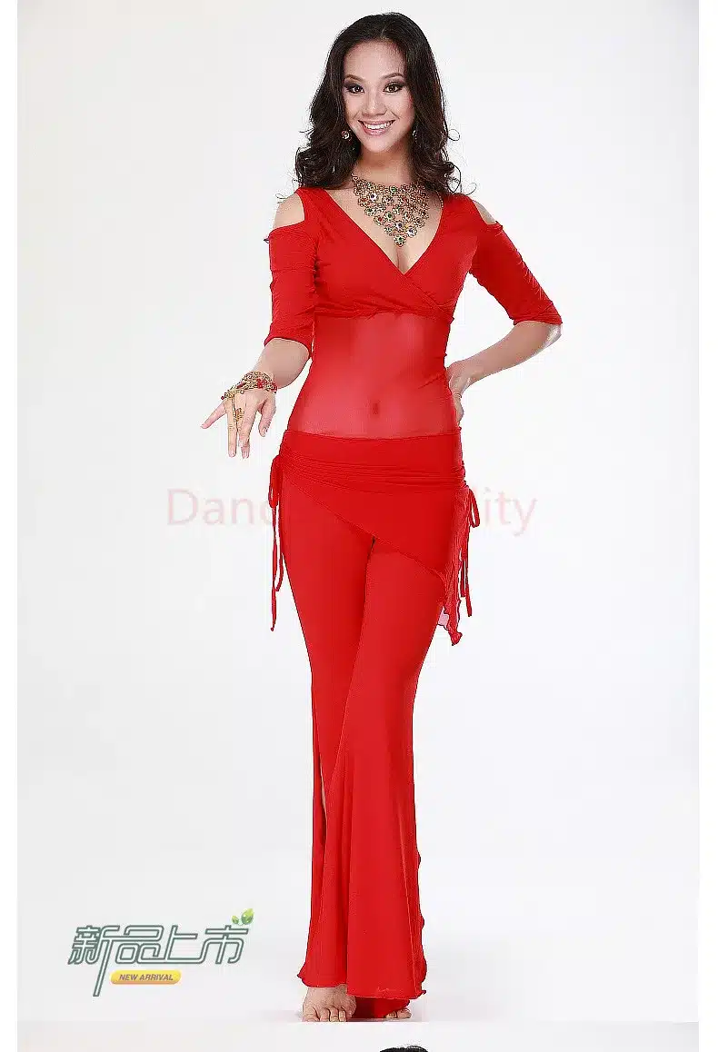 2016 Hot Sale New Haft-sleeved V-neck belly dance set Milk Silk Belly Dance Costumes women for dancer's clothing Top&Pants 34