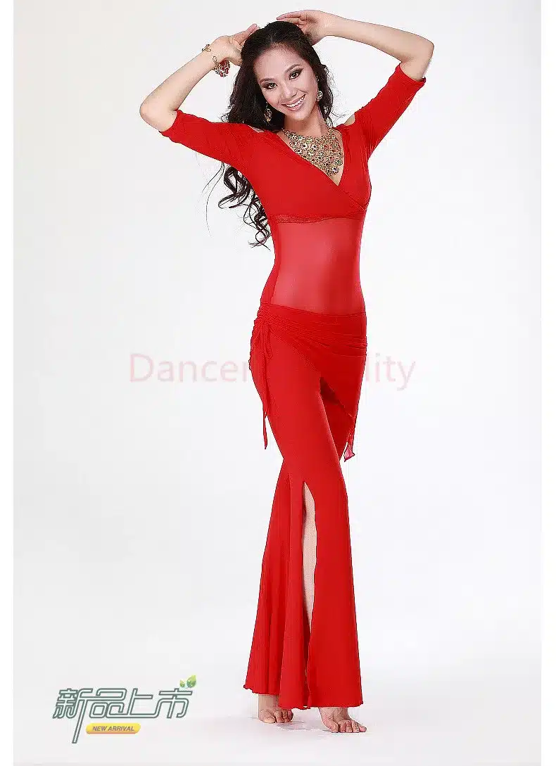 2016 Hot Sale New Haft-sleeved V-neck belly dance set Milk Silk Belly Dance Costumes women for dancer's clothing Top&Pants 38