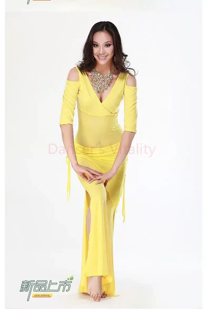 2016 Hot Sale New Haft-sleeved V-neck belly dance set Milk Silk Belly Dance Costumes women for dancer's clothing Top&Pants 42
