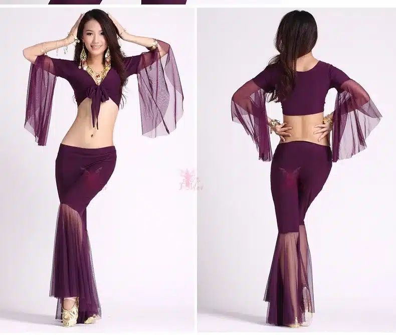 HOT SALE! mesh speaker sleeves belly dance set women 2pcs top and Five point trousers belly dance suit 12colors M and L 15