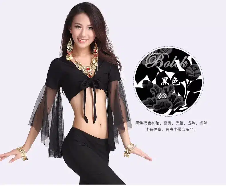 HOT SALE! mesh speaker sleeves belly dance set women 2pcs top and Five point trousers belly dance suit 12colors M and L 18
