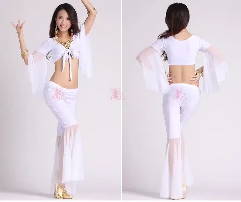 HOT SALE! mesh speaker sleeves belly dance set women 2pcs top and Five point trousers belly dance suit 12colors M and L 21