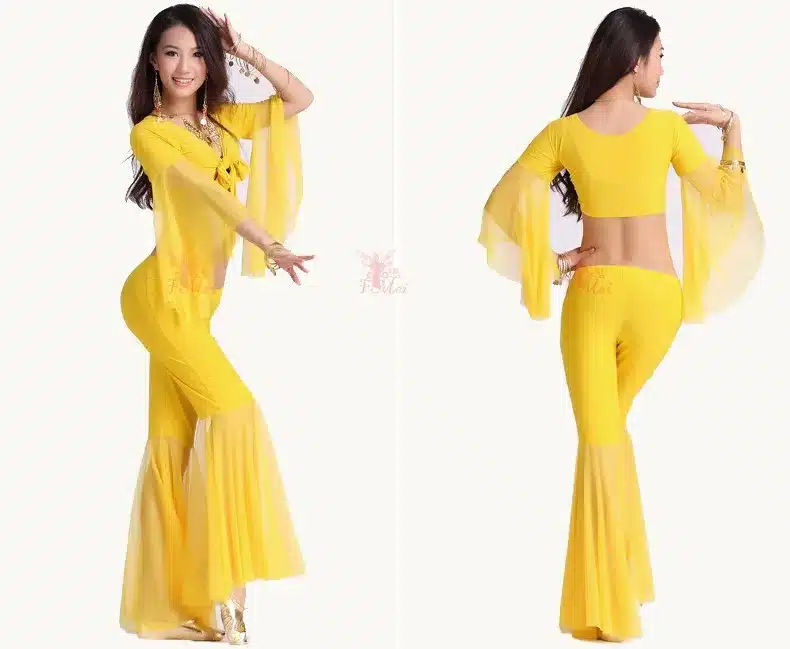 HOT SALE! mesh speaker sleeves belly dance set women 2pcs top and Five point trousers belly dance suit 12colors M and L 29