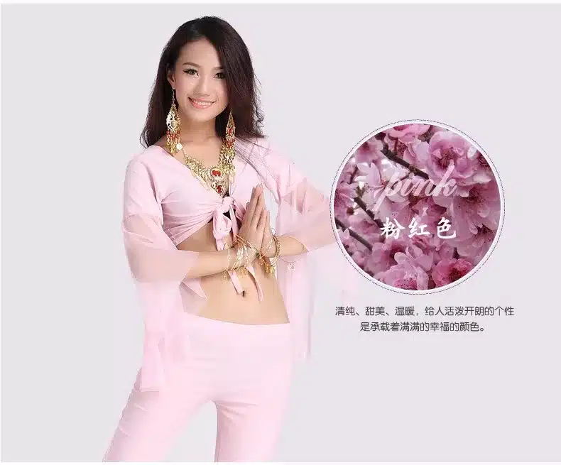 HOT SALE! mesh speaker sleeves belly dance set women 2pcs top and Five point trousers belly dance suit 12colors M and L 30