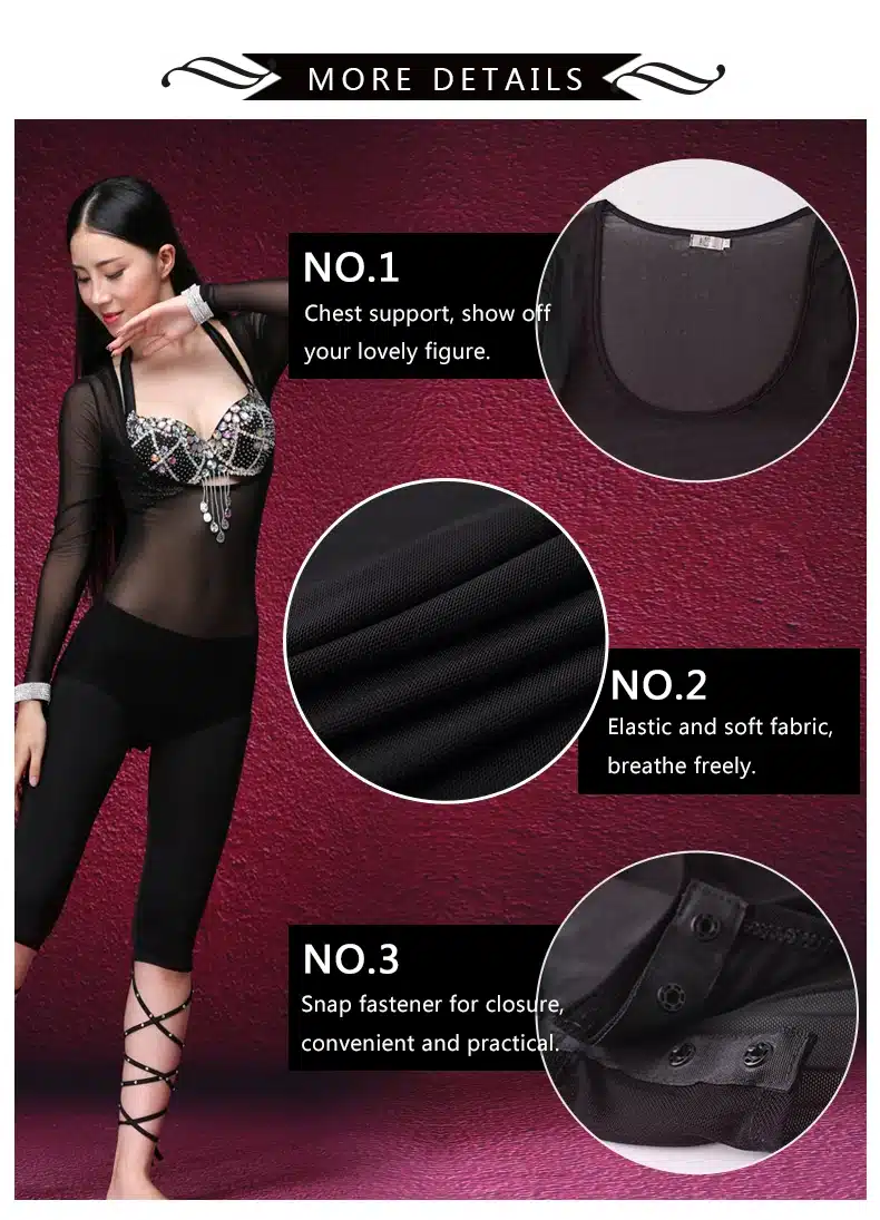 One Piece Leotard Dancewear Long Sleeves Bellydance Accessories Women Bodysuit Bottoming Shirt Belly Dance Tops 3