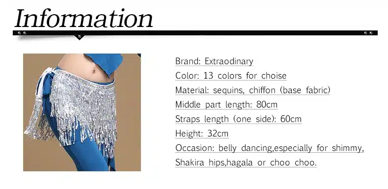12 Colors Women Belly Dance Clothing Accessories Tassel Belts Belly Dance Hip Scarf Sequins Belt 3