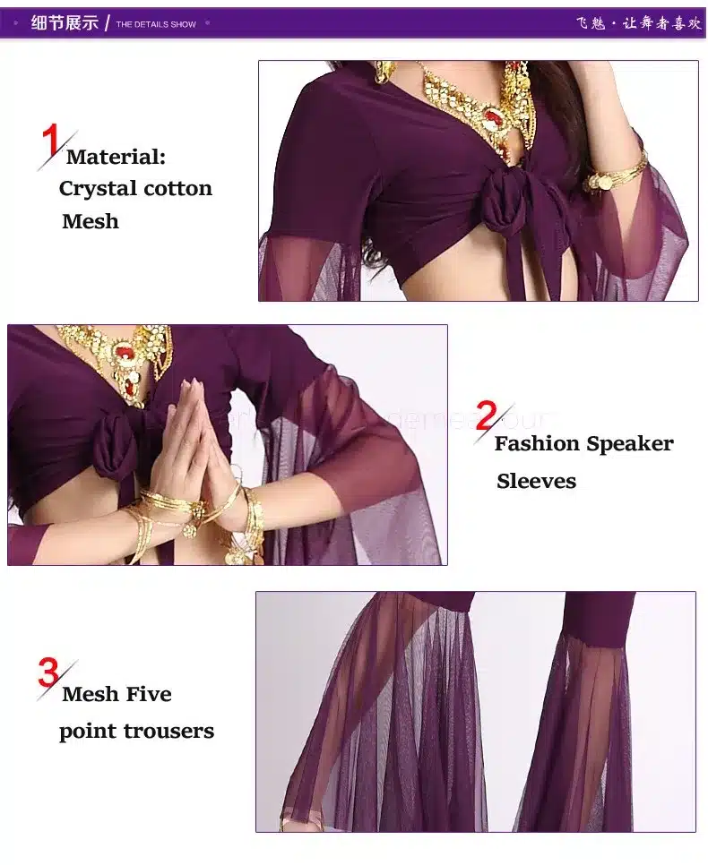 Belly dance costume sexy gauze sleeves top+gauze pants 2pcs/set for women belly dance costume exercie set 11kinds of colors 12