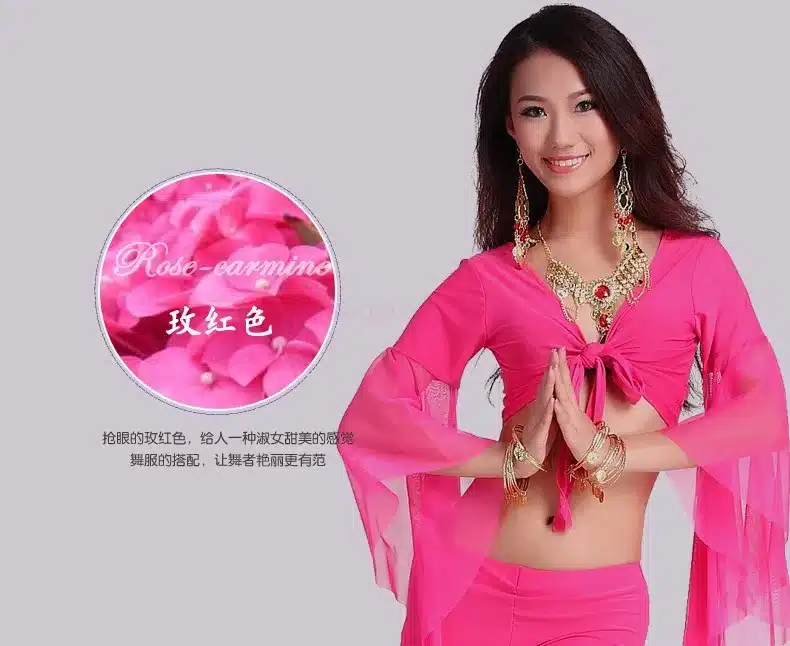 Belly dance costume sexy gauze sleeves top+gauze pants 2pcs/set for women belly dance costume exercie set 11kinds of colors 16