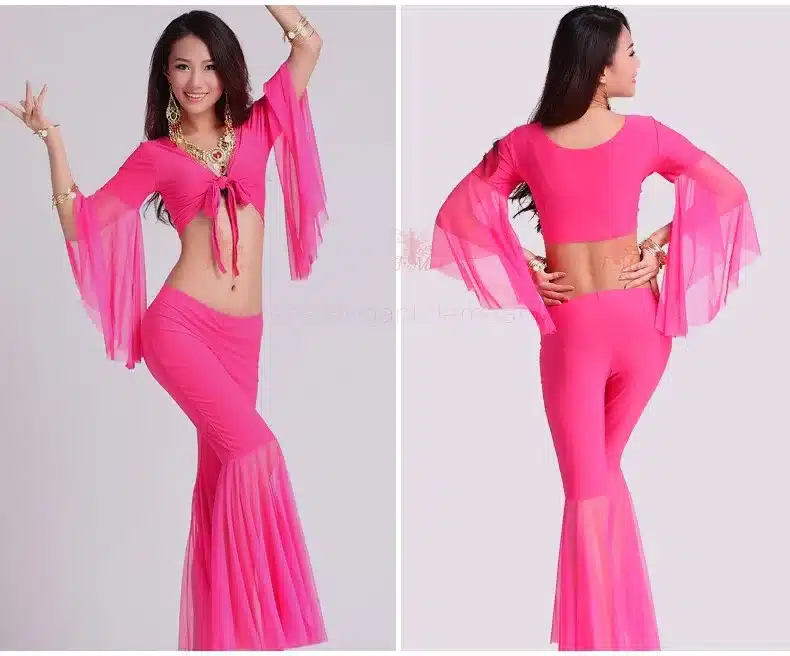 Belly dance costume sexy gauze sleeves top+gauze pants 2pcs/set for women belly dance costume exercie set 11kinds of colors 17