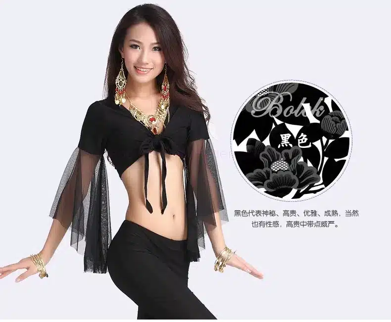 Belly dance costume sexy gauze sleeves top+gauze pants 2pcs/set for women belly dance costume exercie set 11kinds of colors 18