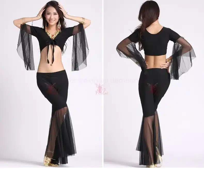 Belly dance costume sexy gauze sleeves top+gauze pants 2pcs/set for women belly dance costume exercie set 11kinds of colors 19