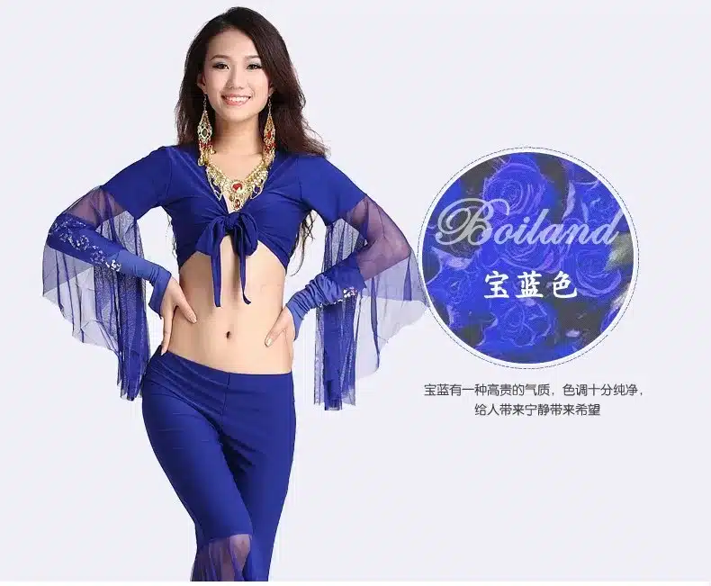 Belly dance costume sexy gauze sleeves top+gauze pants 2pcs/set for women belly dance costume exercie set 11kinds of colors 22