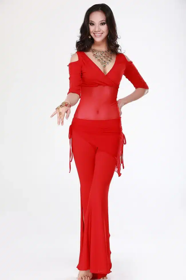 Belly dance costume sexy short sleeves top+milk silk waist pants 2pcs/suit for belly dancing set 12