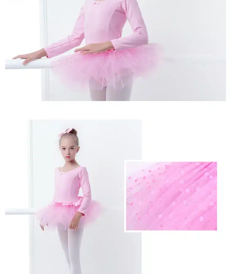 Girls Baby Lovely Long Sleeve Princess Dress Cotton O Neck Ballet TuTu Child Kids Pink Ballet Dance Dress 11