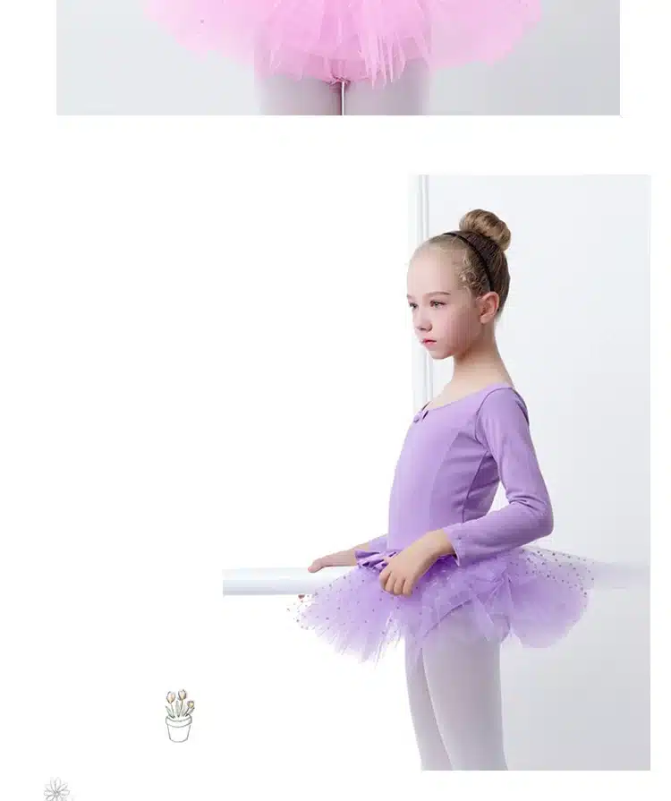 Girls Baby Lovely Long Sleeve Princess Dress Cotton O Neck Ballet TuTu Child Kids Pink Ballet Dance Dress 13