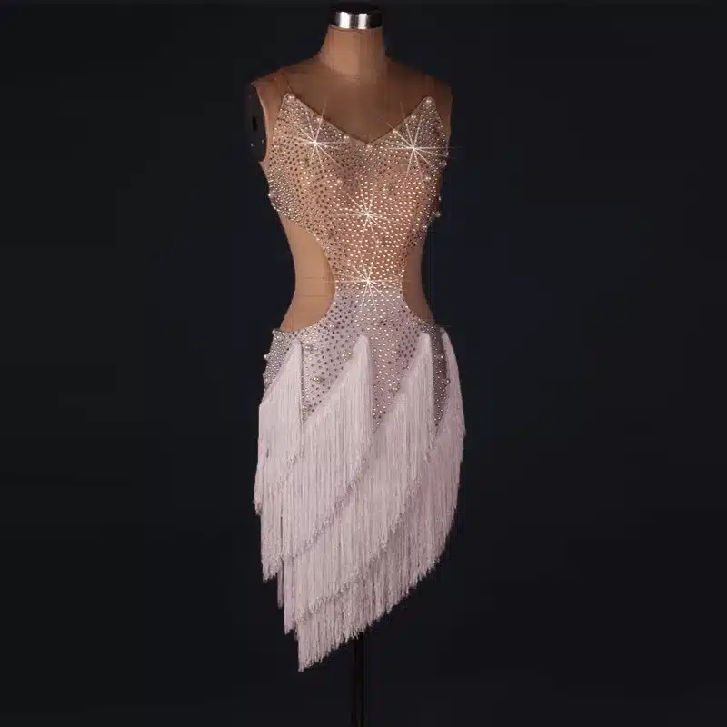 Latin Dance Dress For Women Sexy Halter Professional White Latin Dancing Costume Adult Samba Chacha Latin Competition Dresses 13