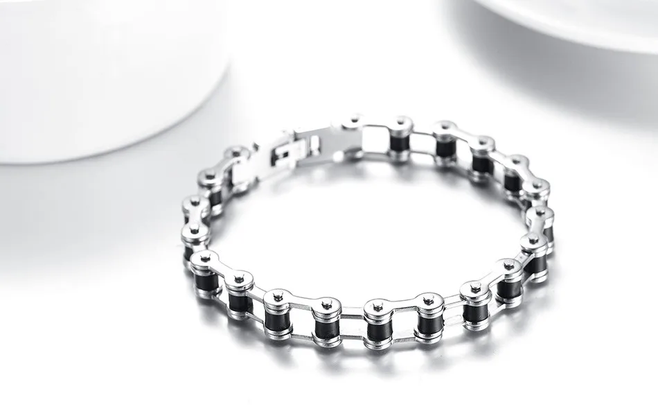 Effie Queen Top Quality Men's Motor Bike Chain Motorcycle Chain Bracelet Bangle Stainless Steel Jewelry with Silicone IB29 17