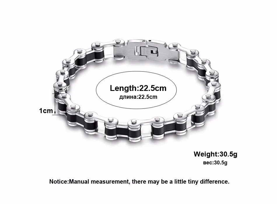 Effie Queen Top Quality Men's Motor Bike Chain Motorcycle Chain Bracelet Bangle Stainless Steel Jewelry with Silicone IB29 19