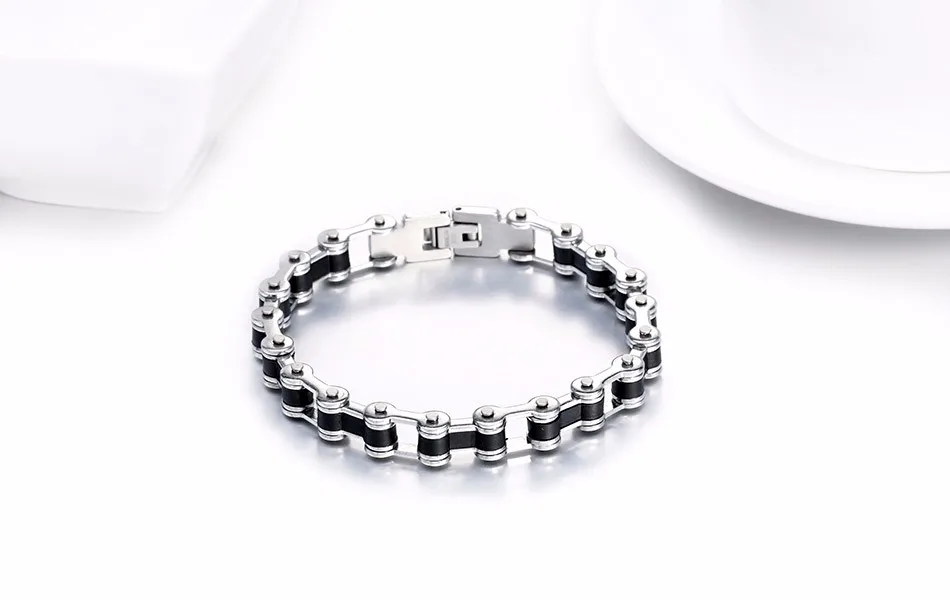 Effie Queen Top Quality Men's Motor Bike Chain Motorcycle Chain Bracelet Bangle Stainless Steel Jewelry with Silicone IB29 21