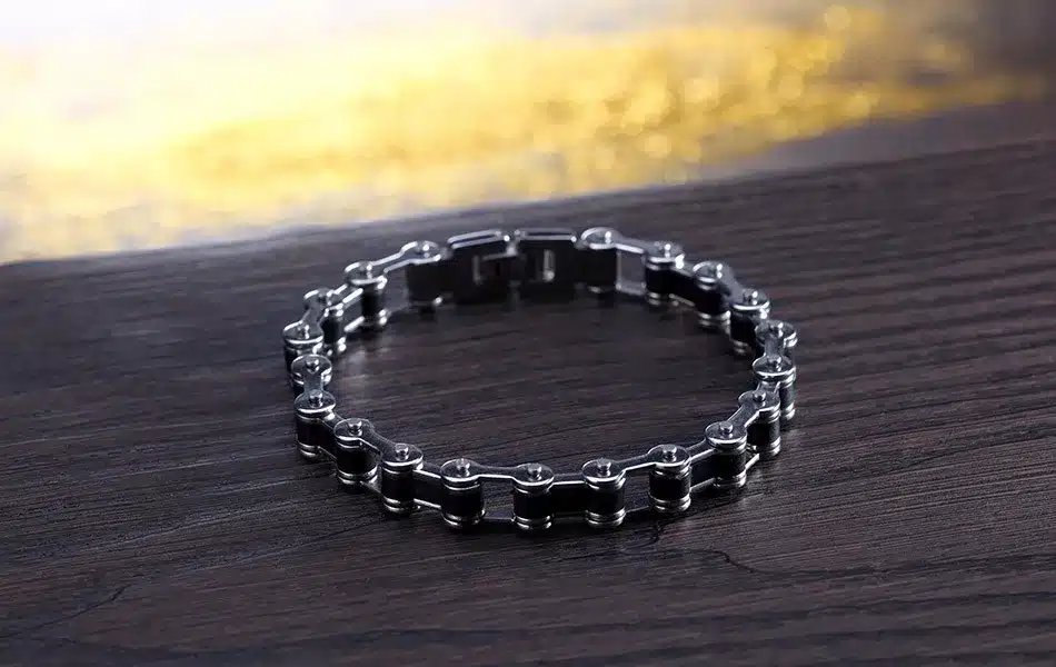 Effie Queen Top Quality Men's Motor Bike Chain Motorcycle Chain Bracelet Bangle Stainless Steel Jewelry with Silicone IB29 23