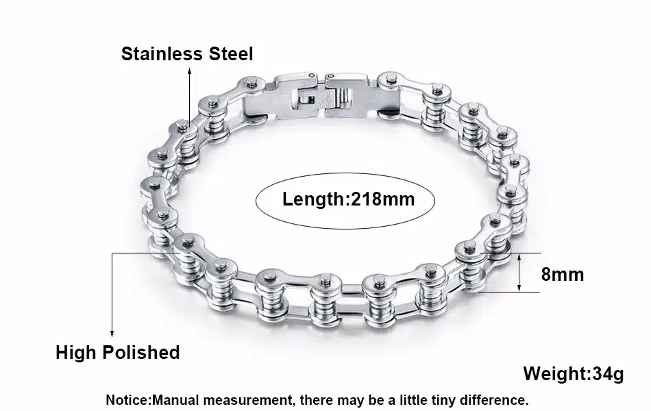 Effie Queen Top Quality Men's Motor Bike Chain Motorcycle Chain Bracelet Bangle Stainless Steel Jewelry with Silicone IB29 25