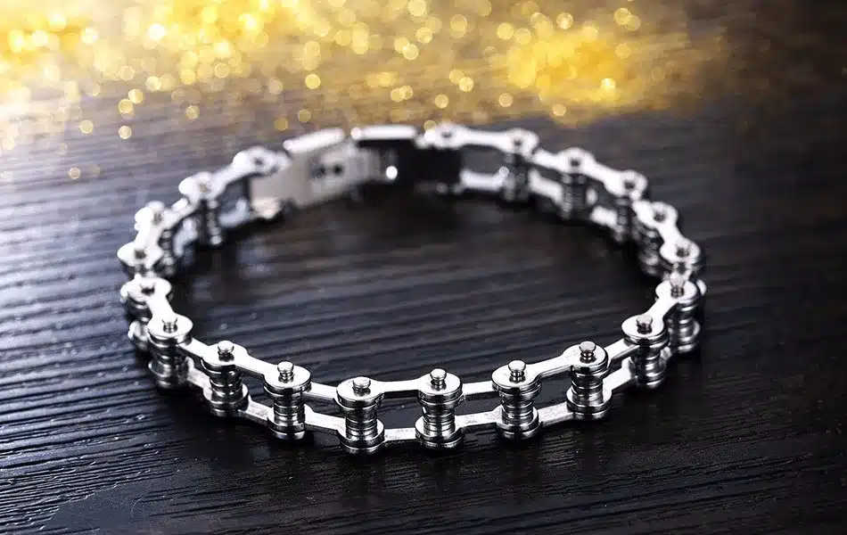 Effie Queen Top Quality Men's Motor Bike Chain Motorcycle Chain Bracelet Bangle Stainless Steel Jewelry with Silicone IB29 28