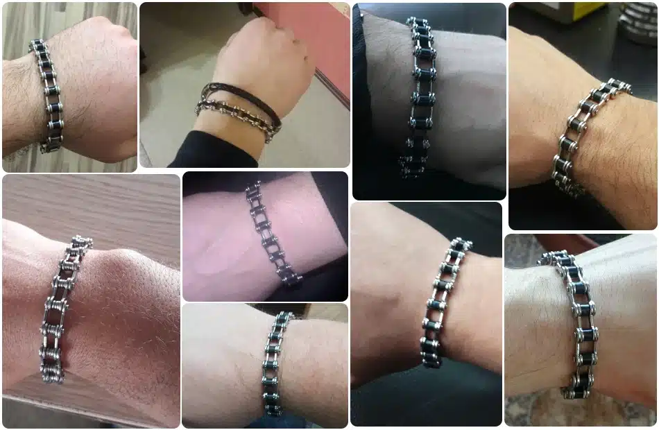 Effie Queen Top Quality Men's Motor Bike Chain Motorcycle Chain Bracelet Bangle Stainless Steel Jewelry with Silicone IB29 31