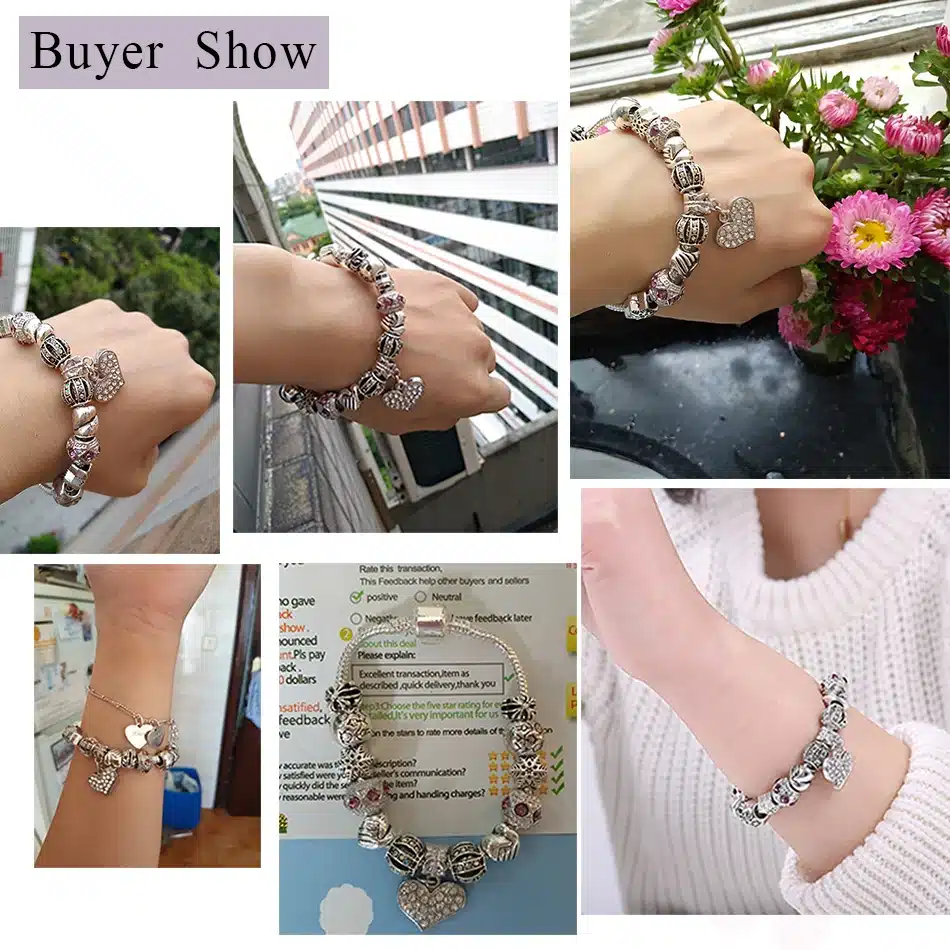 ELESHE Luxury Brand Women Bracelet 925 Unique Silver Crystal Charm Bracelet for Women DIY Beads Bracelets & Bangles Jewelry Gift 25