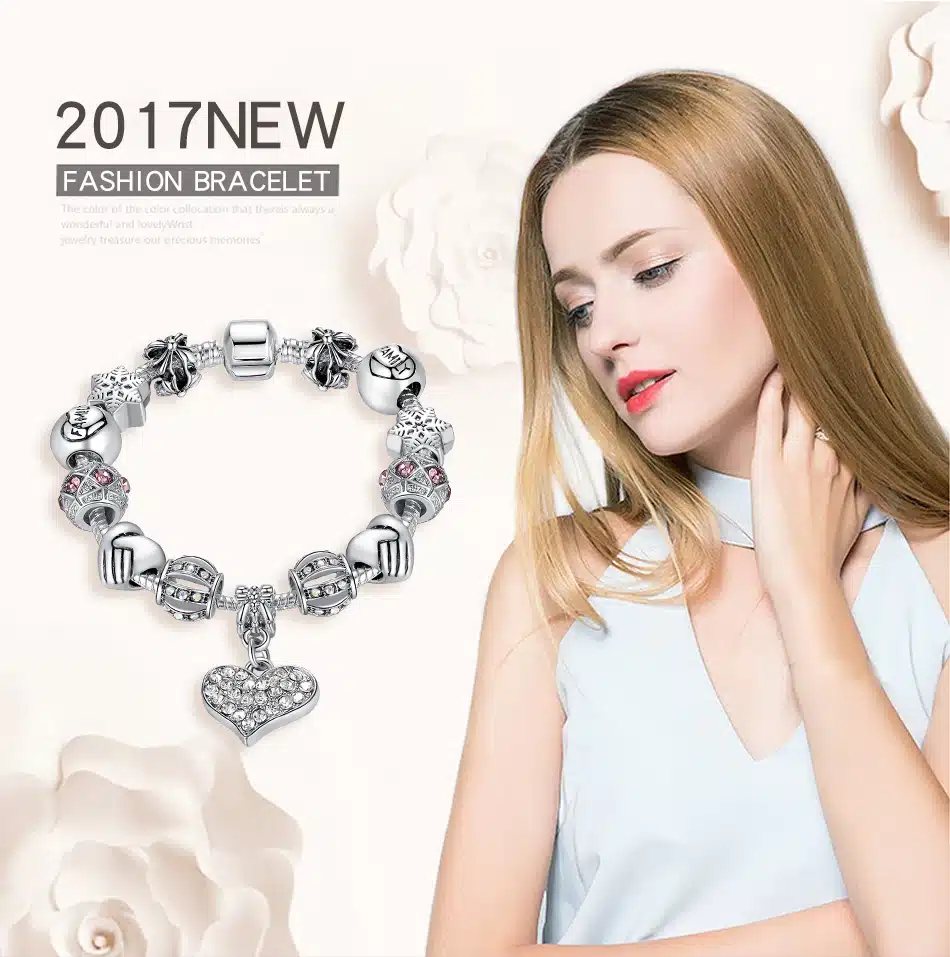 ELESHE Luxury Brand Women Bracelet 925 Unique Silver Crystal Charm Bracelet for Women DIY Beads Bracelets & Bangles Jewelry Gift 29