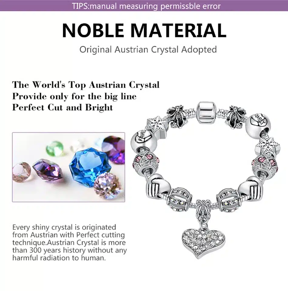 ELESHE Luxury Brand Women Bracelet 925 Unique Silver Crystal Charm Bracelet for Women DIY Beads Bracelets & Bangles Jewelry Gift 32