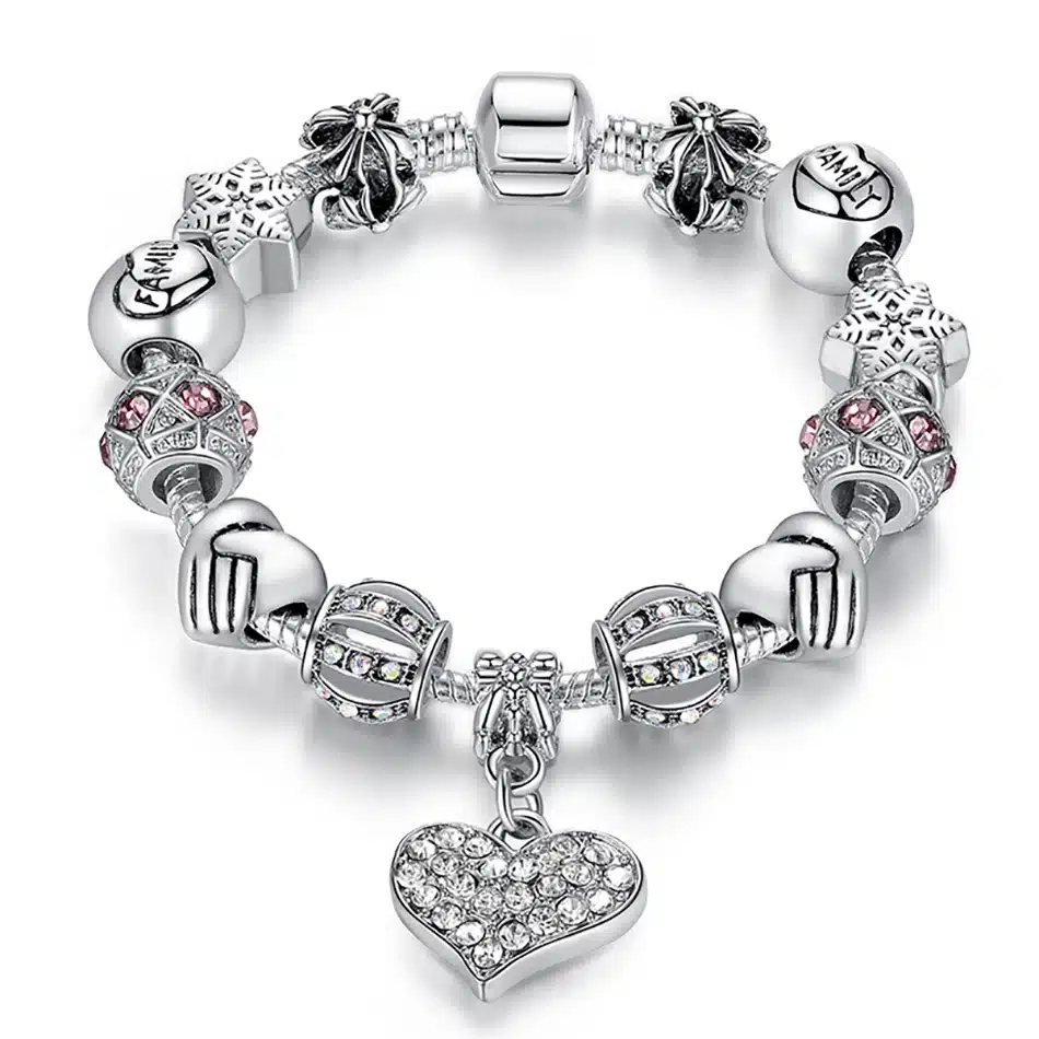 ELESHE Luxury Brand Women Bracelet 925 Unique Silver Crystal Charm Bracelet for Women DIY Beads Bracelets & Bangles Jewelry Gift 37