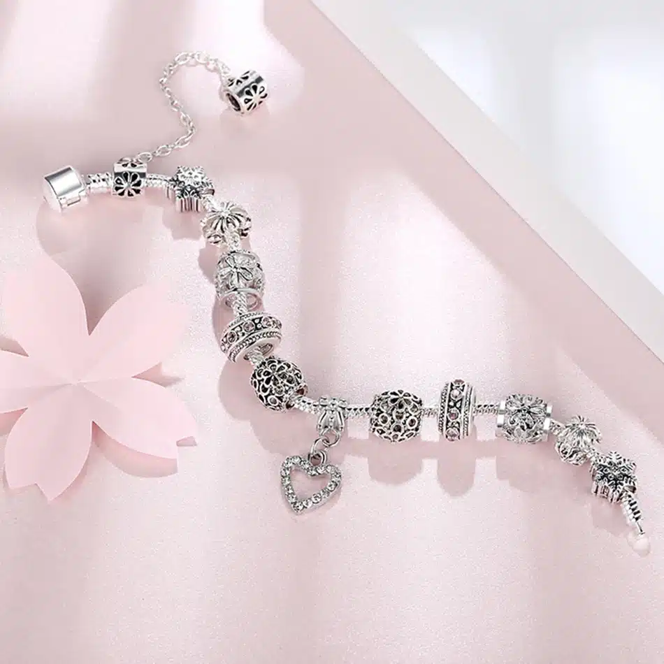 ELESHE Luxury Brand Women Bracelet 925 Unique Silver Crystal Charm Bracelet for Women DIY Beads Bracelets & Bangles Jewelry Gift 42