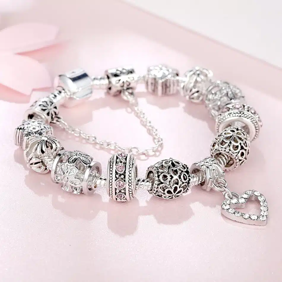 ELESHE Luxury Brand Women Bracelet 925 Unique Silver Crystal Charm Bracelet for Women DIY Beads Bracelets & Bangles Jewelry Gift 43