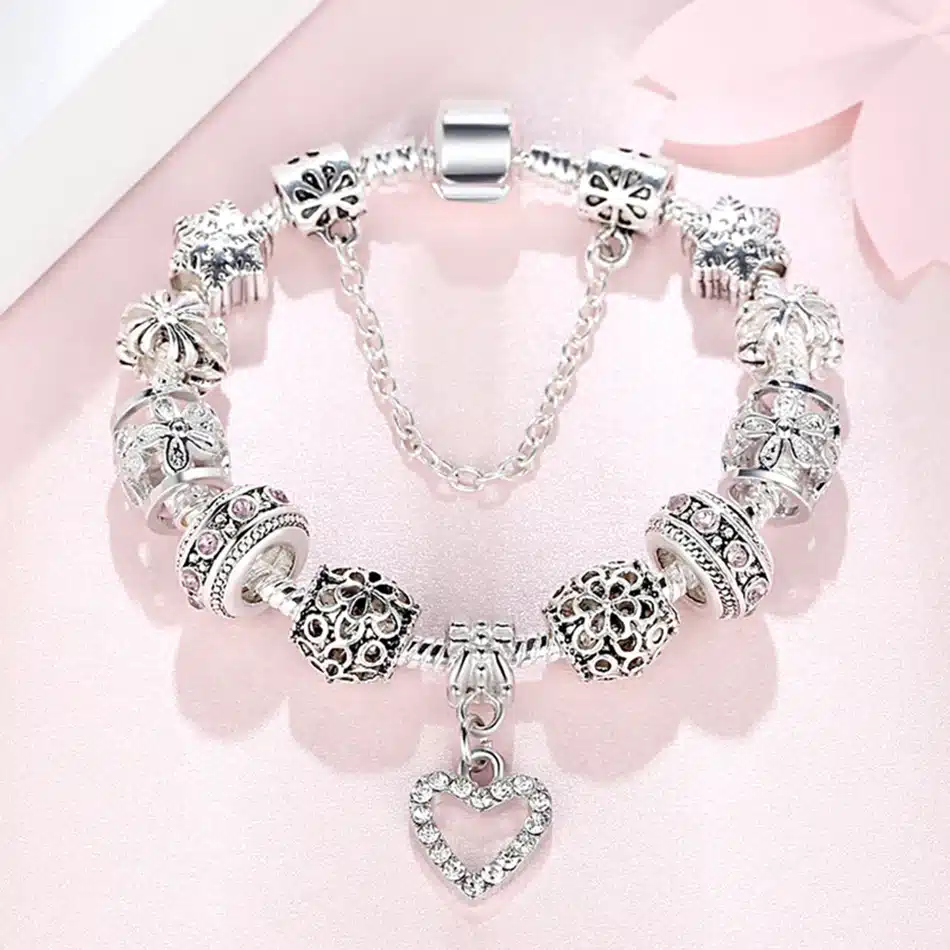 ELESHE Luxury Brand Women Bracelet 925 Unique Silver Crystal Charm Bracelet for Women DIY Beads Bracelets & Bangles Jewelry Gift 44