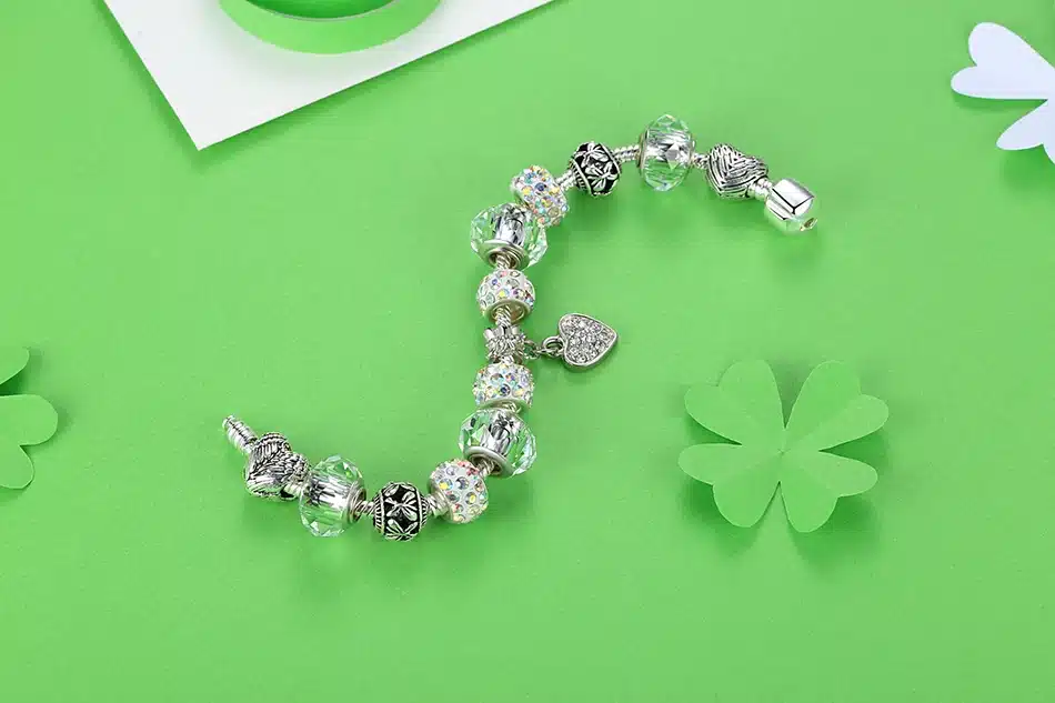 ELESHE Luxury Brand Women Bracelet 925 Unique Silver Crystal Charm Bracelet for Women DIY Beads Bracelets & Bangles Jewelry Gift 50