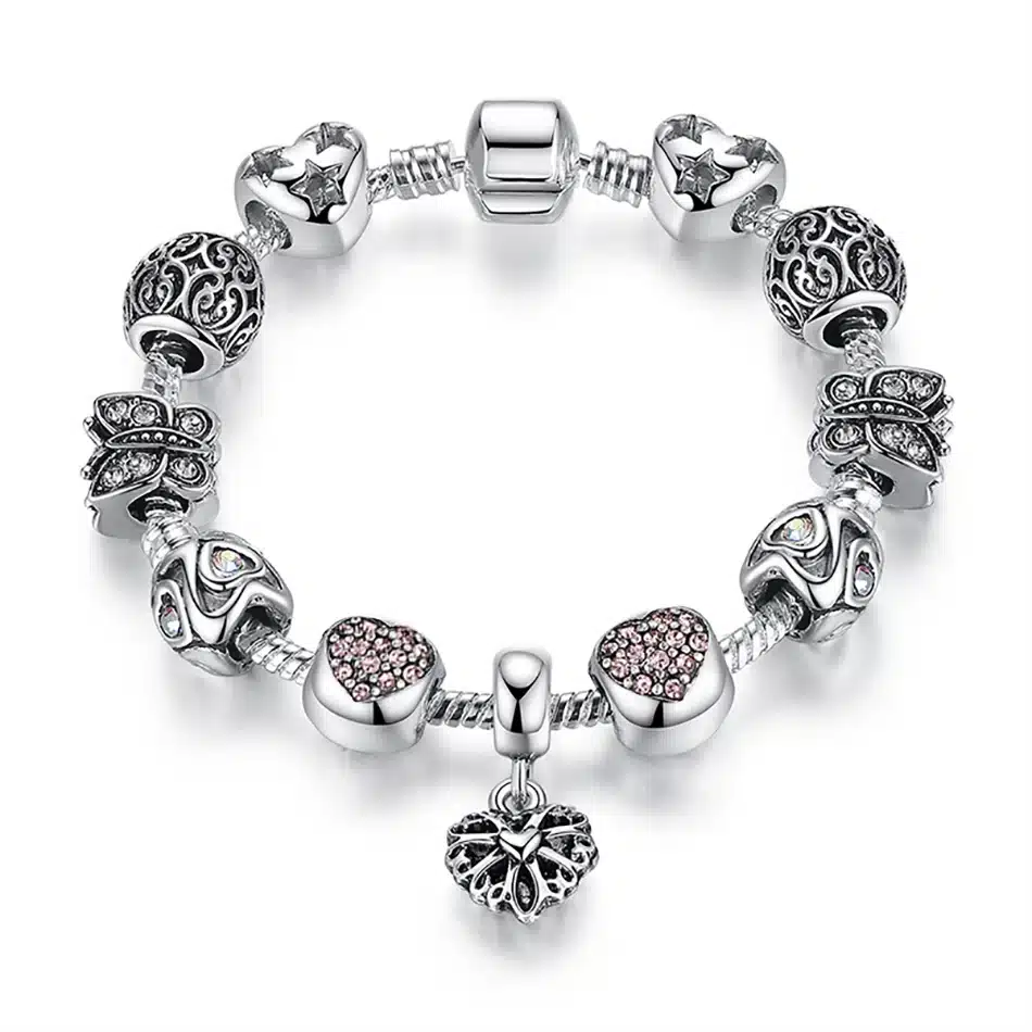 ELESHE Luxury Brand Women Bracelet 925 Unique Silver Crystal Charm Bracelet for Women DIY Beads Bracelets & Bangles Jewelry Gift 52