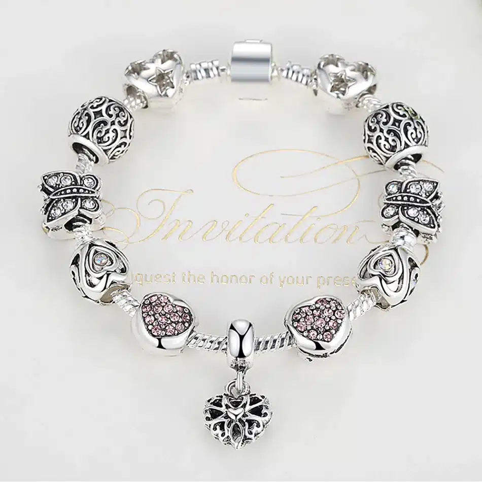 ELESHE Luxury Brand Women Bracelet 925 Unique Silver Crystal Charm Bracelet for Women DIY Beads Bracelets & Bangles Jewelry Gift 53