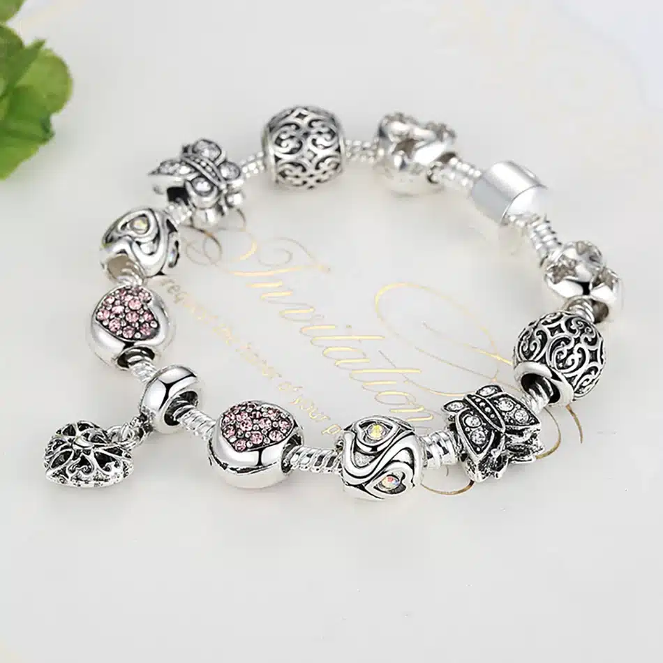 ELESHE Luxury Brand Women Bracelet 925 Unique Silver Crystal Charm Bracelet for Women DIY Beads Bracelets & Bangles Jewelry Gift 54