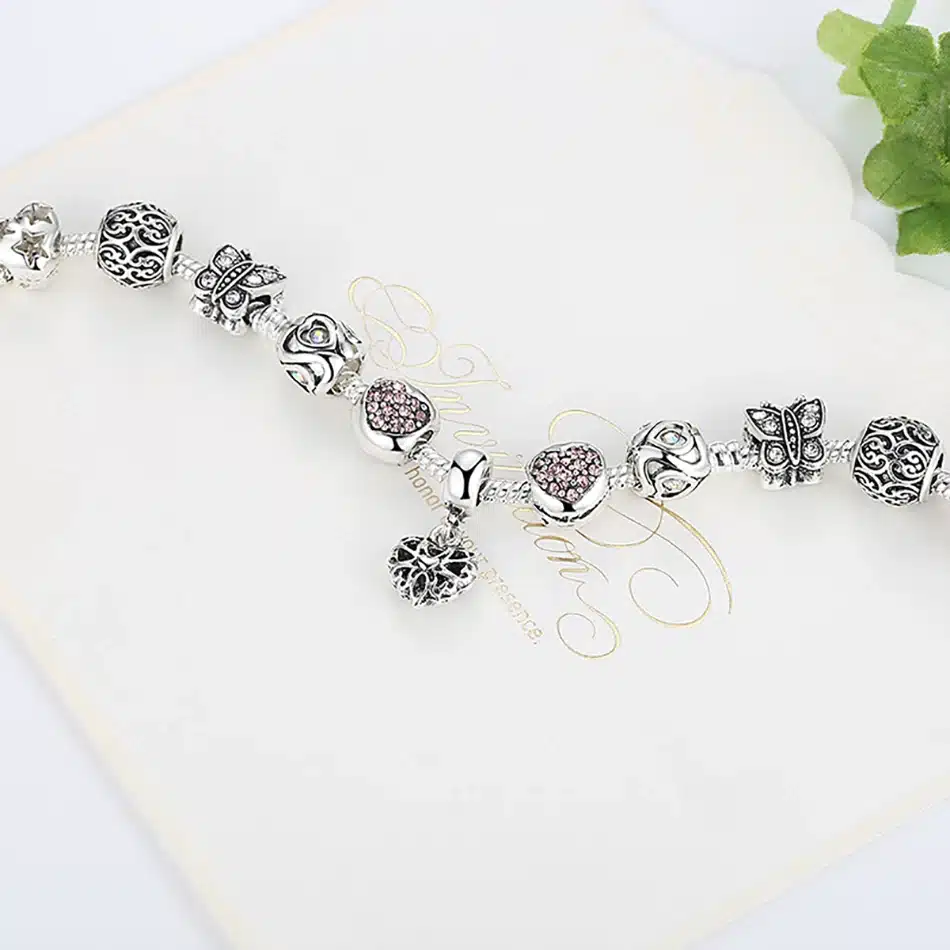 ELESHE Luxury Brand Women Bracelet 925 Unique Silver Crystal Charm Bracelet for Women DIY Beads Bracelets & Bangles Jewelry Gift 55