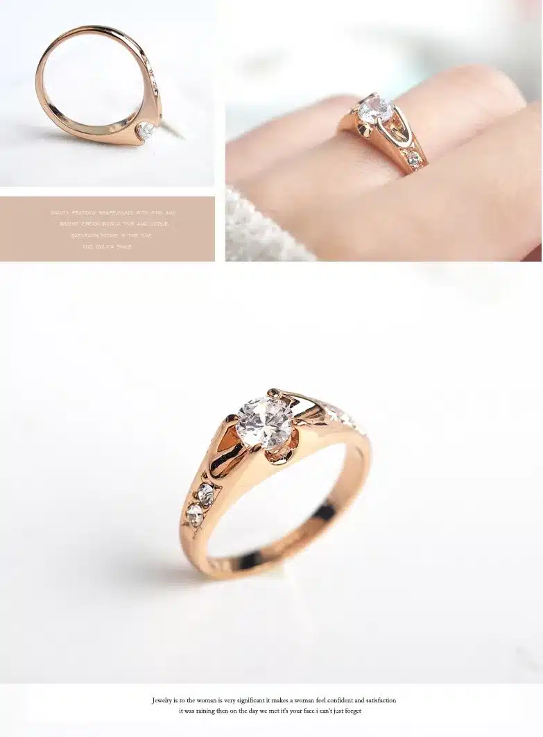 USTAR Top quality Austria Crystals wedding Rings for women Rose Gold color Engagement Rings Female Anel Bijoux Party Christmas s 18