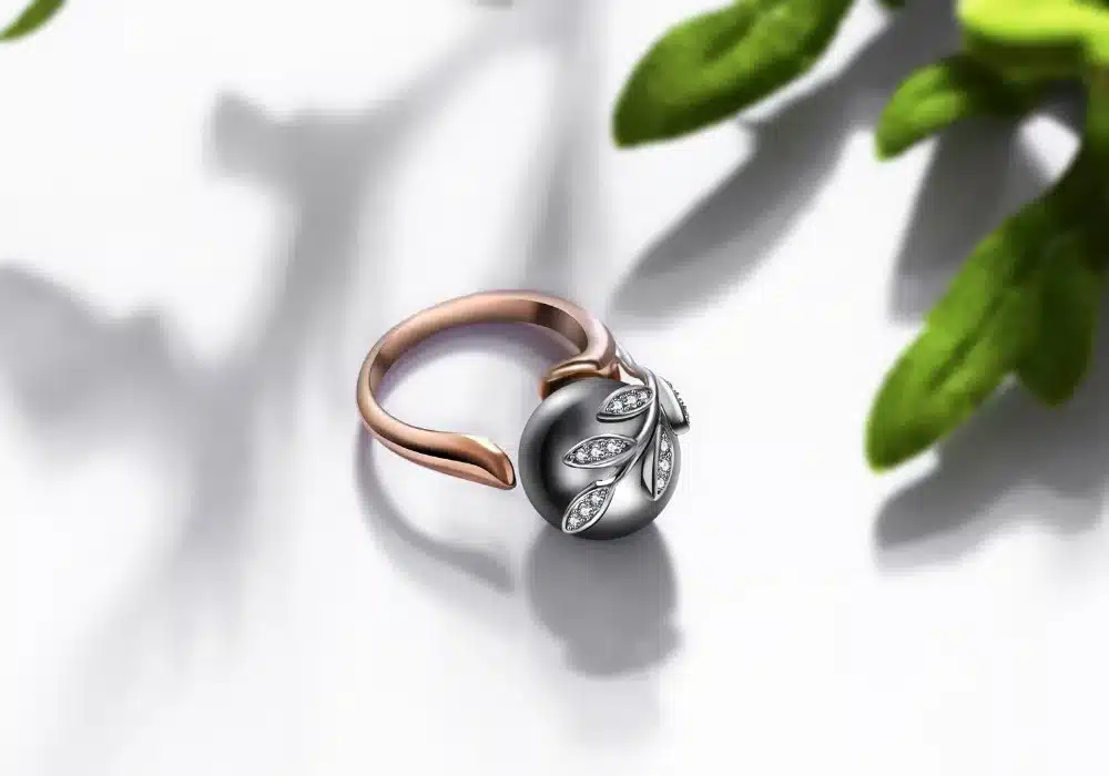 Rose gold ring with Gray Pearl for women Leaf Trendy jewellery dropshipping anel anillos aneis bagues femme statement jewelry 15