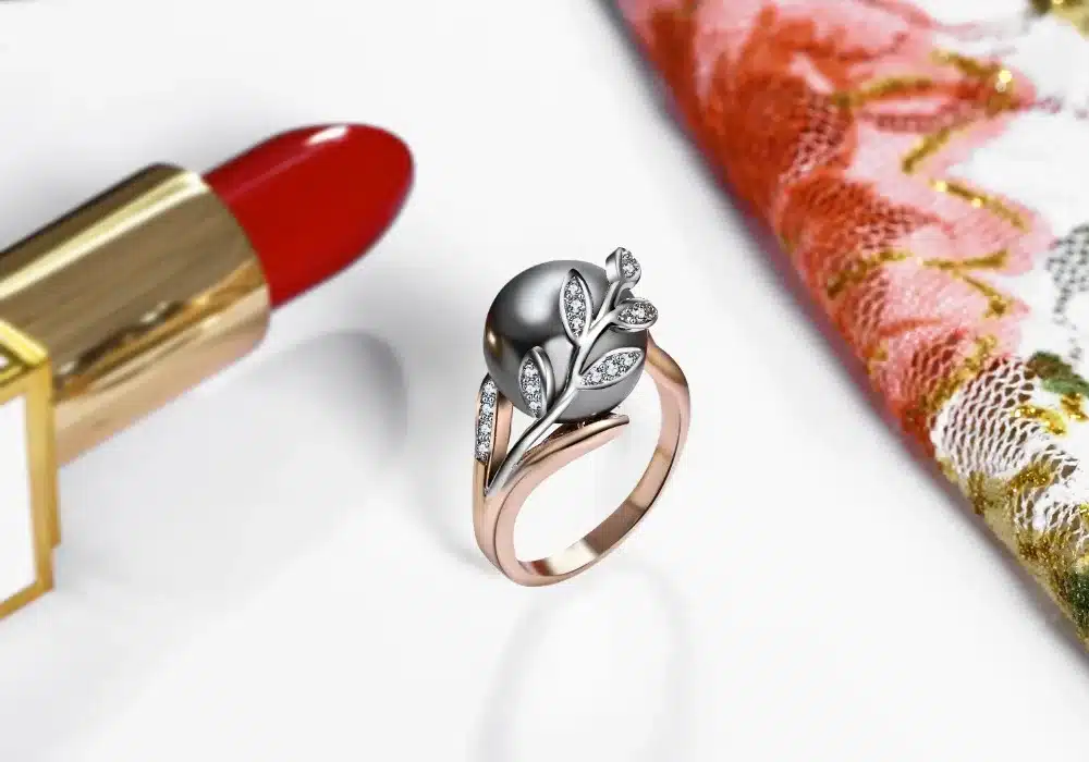 Rose gold ring with Gray Pearl for women Leaf Trendy jewellery dropshipping anel anillos aneis bagues femme statement jewelry 17