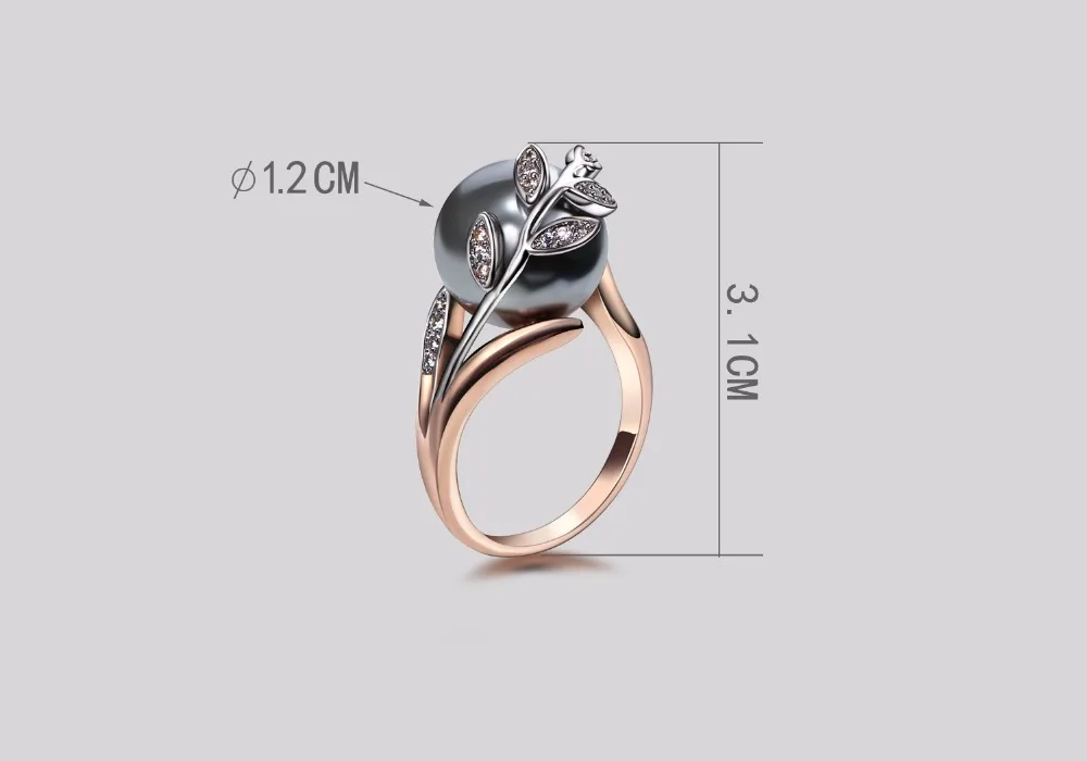 Rose gold ring with Gray Pearl for women Leaf Trendy jewellery dropshipping anel anillos aneis bagues femme statement jewelry 21