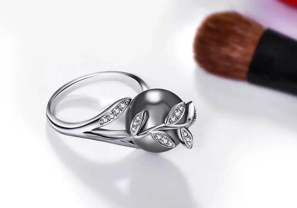 Rose gold ring with Gray Pearl for women Leaf Trendy jewellery dropshipping anel anillos aneis bagues femme statement jewelry 24