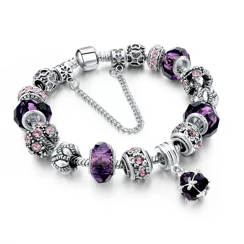 LongWay European Style Authentic Tibetan Silver Blue Crystal Charm Bracelet for Women Original DIY Beads Jewelry Christmas Gift 9