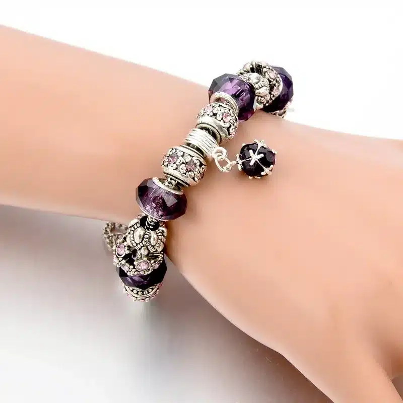 LongWay European Style Authentic Tibetan Silver Blue Crystal Charm Bracelet for Women Original DIY Beads Jewelry Christmas Gift 10
