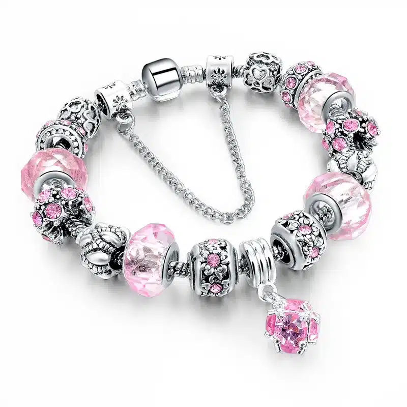 LongWay European Style Authentic Tibetan Silver Blue Crystal Charm Bracelet for Women Original DIY Beads Jewelry Christmas Gift 11