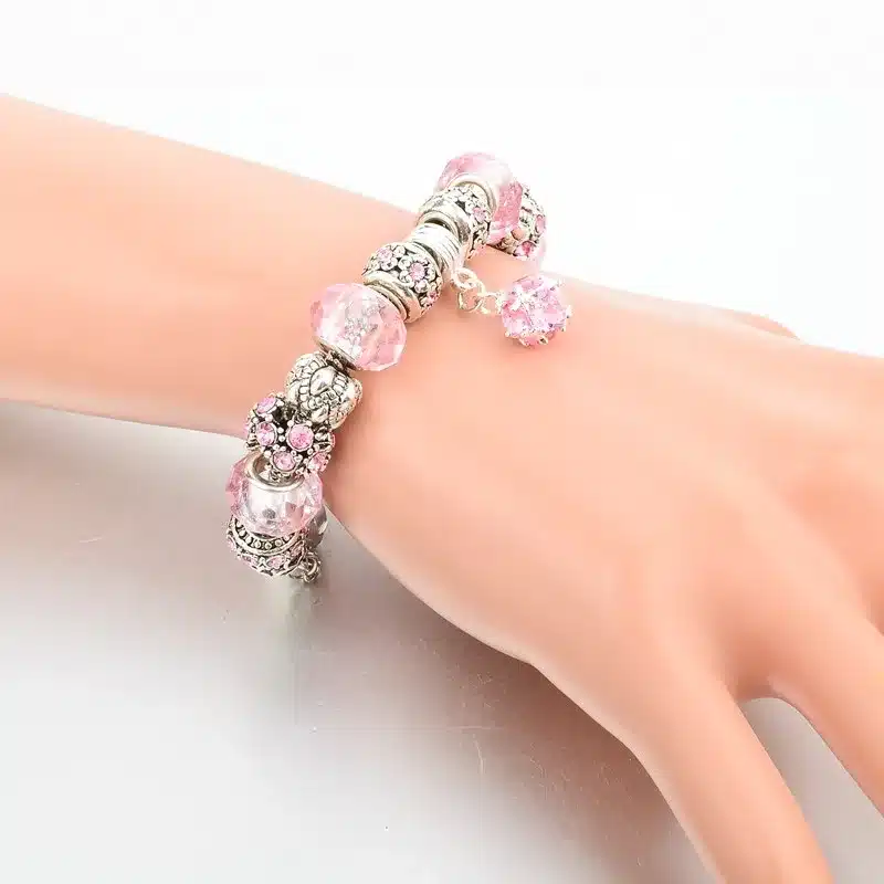 LongWay European Style Authentic Tibetan Silver Blue Crystal Charm Bracelet for Women Original DIY Beads Jewelry Christmas Gift 12