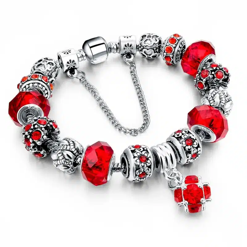 LongWay European Style Authentic Tibetan Silver Blue Crystal Charm Bracelet for Women Original DIY Beads Jewelry Christmas Gift 13